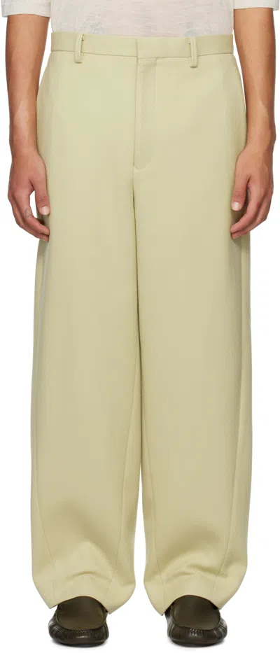 Auralee Yellow Light Melton Trousers In Yellow Khaki