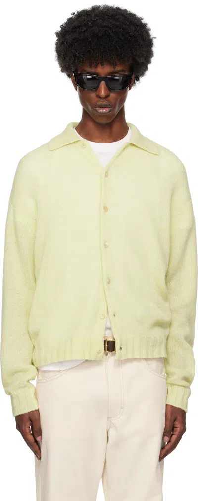 Auralee Yellow Shetland Wool Cashmere Knit Cardigan In Light Yellow