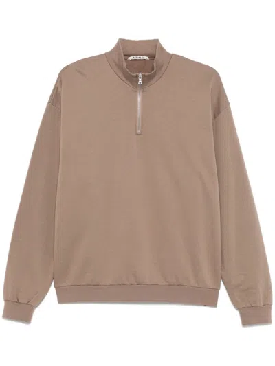 Auralee Zip-up Sweatshirt In Brown