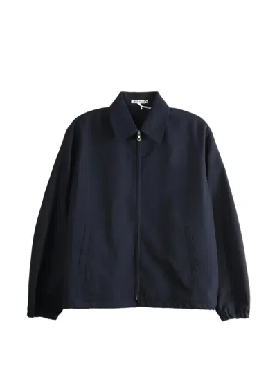 Auralee Zip-up Elasticated-hem Jacket In Blue