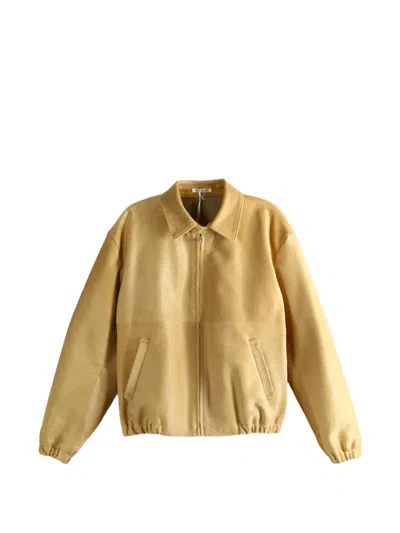 Auralee Zip-up Leather Jacket In Nude