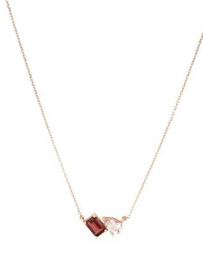 Pre-owned Aurate 18k Garnet & Morganite Toi Et Moi Gemstone Heirloom Necklace, 18" In Red