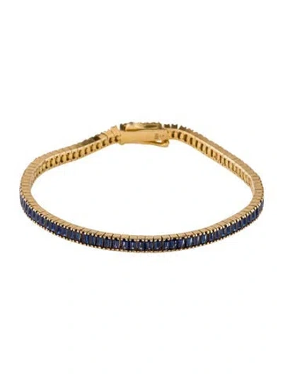 Pre-owned Aurate Glass Baguette Tennis Link Bracelet, 6.75" In Blue