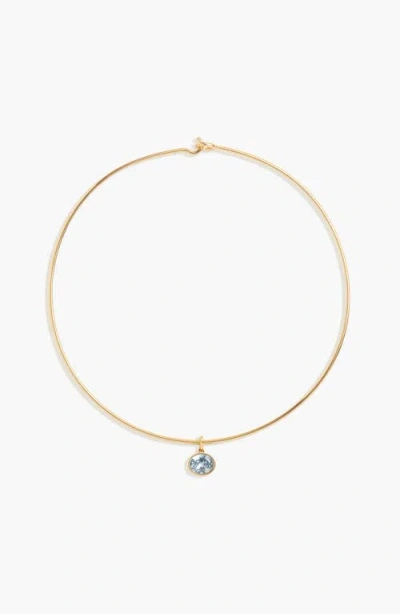 Aurate Lab Grown Aquamarine Oval Pendant Collar Necklace In Gold Plated Stainless Steel