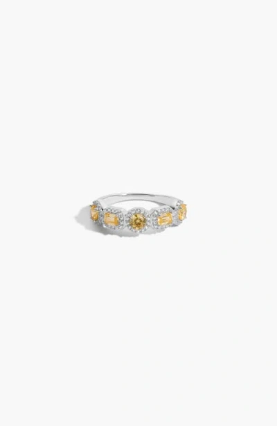 Aurate Lab Grown Canary Edwardian Ring In White Gold Vermeil