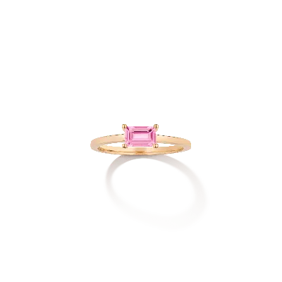 Aurate New York Birthstone Baguette Ring - Pink Tourmaline In Yellow