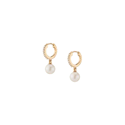 Aurate New York Diamond Pearl Huggie Earrings In Yellow