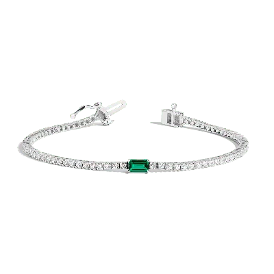 Aurate New York Diamond Tennis Bracelet With Emerald In White