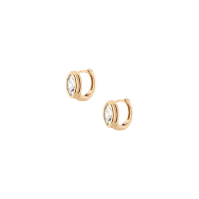 Aurate New York Double Bezel Marquise Lab Grown White Sapphire Huggie Earrings In Yellow