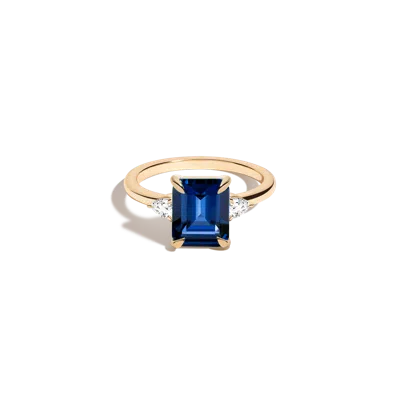 Aurate New York Emerald Gemstone Cocktail Ring - Blue Sapphire In White