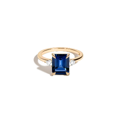Aurate New York Emerald Gemstone Cocktail Ring - Blue Sapphire In Yellow