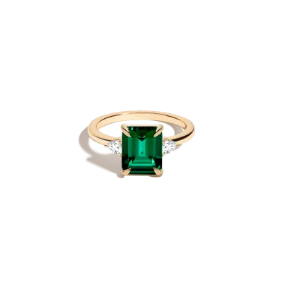 Aurate New York Emerald Gemstone Cocktail Ring - Green Emerald In White