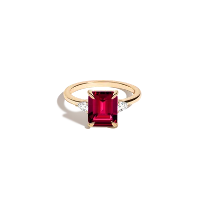 Aurate New York Emerald Gemstone Cocktail Ring - Red Ruby In White