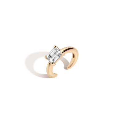 Aurate New York Emerald Lab Grown White Sapphire Solitaire Ear Cuff In Yellow