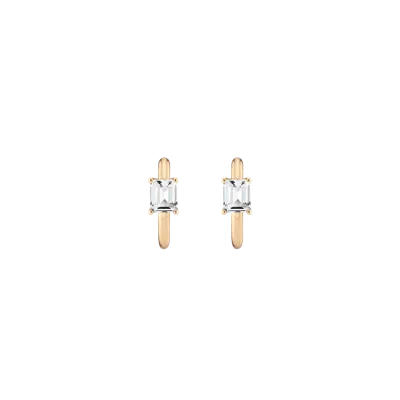 Aurate New York Emerald Lab Grown White Sapphire Solitaire Huggie Earrings In Yellow