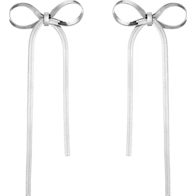 Aurate New York Herringbone Bow Earrings In White Gold Vermeil