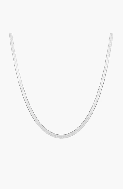 Aurate New York Herringbone Chain Necklace In White Gold Vermeil