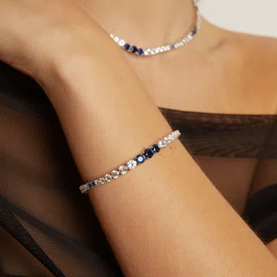 Aurate New York Lab Grown Blue Sapphire And White Sapphire Scalloped Tennis Bracelet