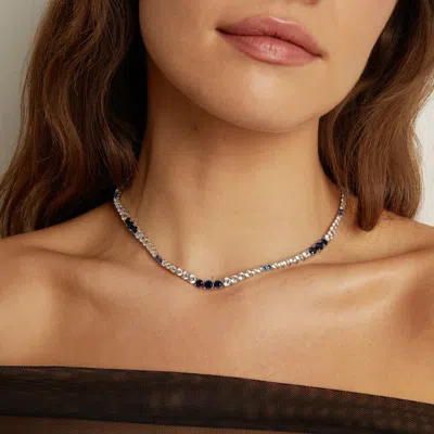 Aurate New York Lab Grown Blue Sapphire And White Sapphire Scalloped Tennis Necklace