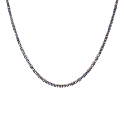 Aurate New York Lab Grown Blue Sapphire Baguette Tennis Necklace In Yellow