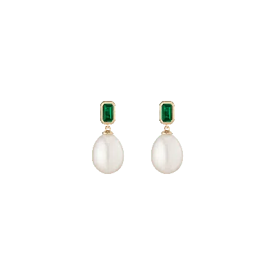 Aurate New York Lab Grown Emerald Heirloom Pearl Drop Earrings In Yellow