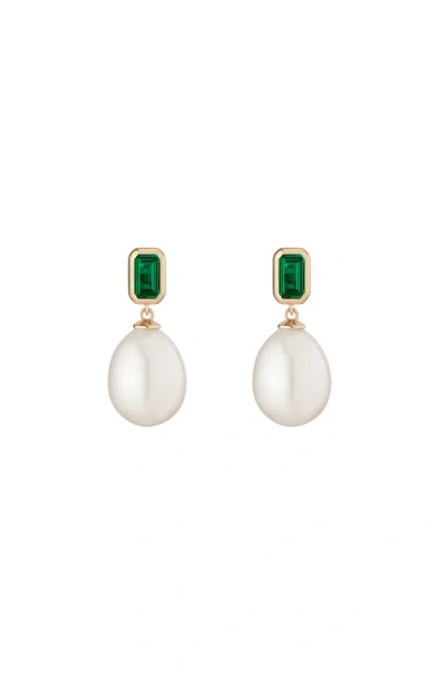 Aurate New York Lab Grown Emerald Heirloom Pearl Drop Earrings In Yellow