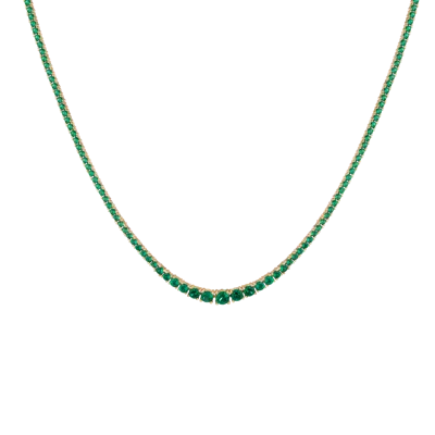 Aurate New York Lab Grown Green Emerald Modern Graduated Tennis Necklace In White