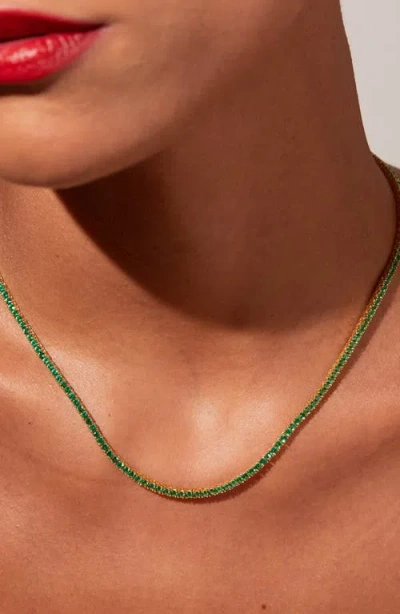 Aurate New York Lab Grown Green Emerald Tennis Necklace In Yellow Gold Vermeil