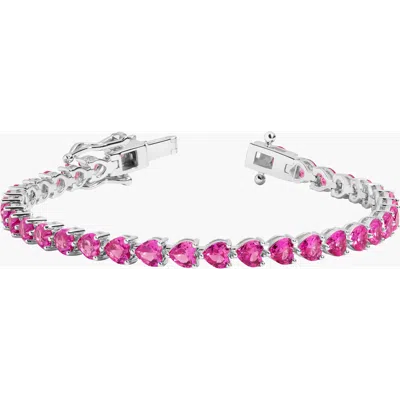 Aurate New York Lab Grown Pink Sapphire Heart Tennis Bracelet