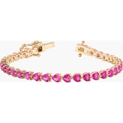 Aurate New York Lab Grown Pink Sapphire Heart Tennis Bracelet In Yellow