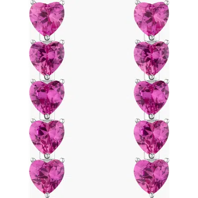 Aurate New York Lab Grown Pink Sapphire Heart Tennis Earrings