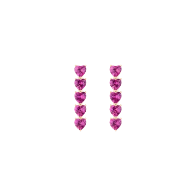Aurate New York Lab Grown Pink Sapphire Heart Tennis Earrings In Yellow