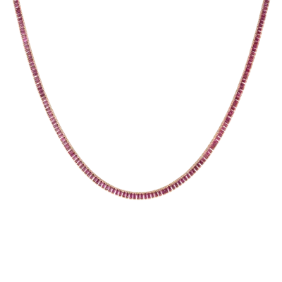 Aurate New York Lab Grown Red Ruby Baguette Tennis Necklace In Yellow