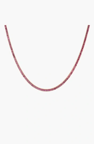 Aurate New York Lab Grown Pink Sapphire Baguette Tennis Necklace In Yellow