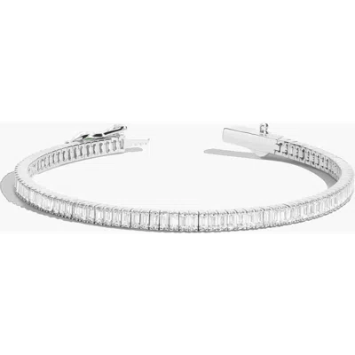 Aurate New York Lab Grown Sapphire Baguette Tennis Bracelet In White Gold Vermeil