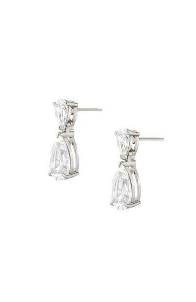 Aurate New York Lab Grown Sapphire Pear Drop Earrings In White Gold Vermeil