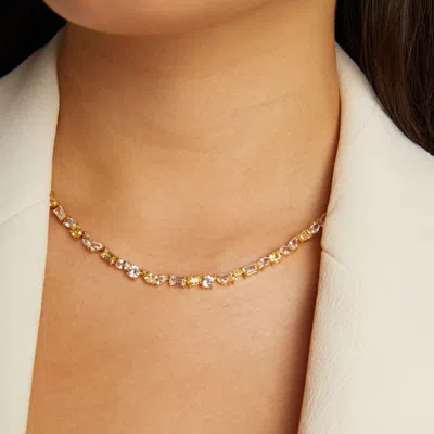 Aurate New York Lab Grown White Sapphire And Canary Mixed Shape Tennis Necklace In Yellow