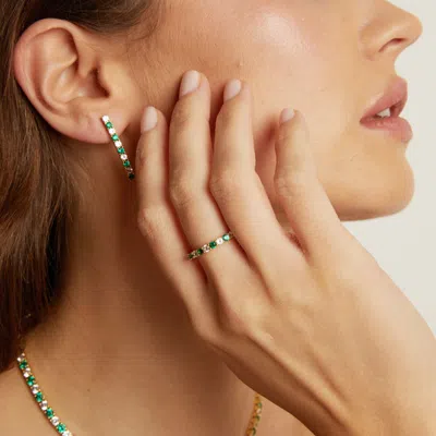 Aurate New York Lab Grown White Sapphire And Green Emerald Alternating Eternity Ring In Yellow