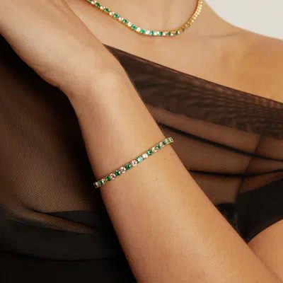 Aurate New York Lab Grown White Sapphire And Green Emerald Alternating Tennis Bracelet In Yellow