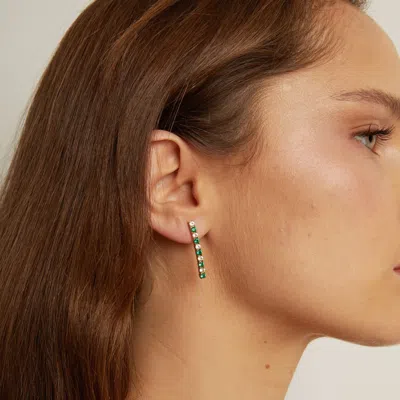 Aurate New York Lab Grown White Sapphire And Green Emerald Alternating Tennis Earrings In Yellow