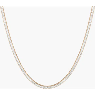 Aurate New York Lab Grown White Sapphire Baguette Tennis Necklace In Gold