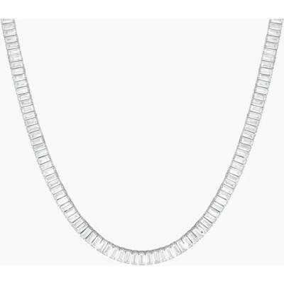 Aurate New York Lab Grown White Sapphire Baguette Tennis Necklace In Metallic