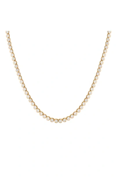 Aurate New York Lab Grown White Sapphire Bezel Tennis Necklace In Yellow Gold Vermeil