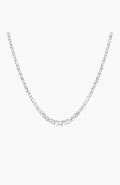 Aurate New York Lab Grown White Sapphire Graduated Modern Tennis Necklace In White Gold Vermeil