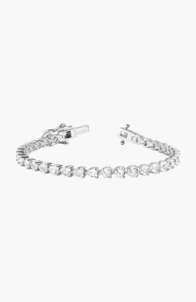 Aurate New York Lab Grown White Sapphire Heart Tennis Bracelet In White Gold Vermeil