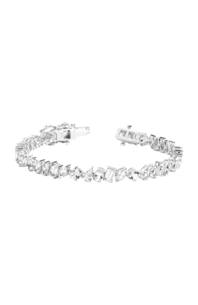 Aurate New York Lab Grown White Sapphire Mixed Shape Tennis Bracelet In White Gold Vermeil