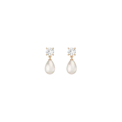 Aurate New York Lab Grown White Sapphire Pearl Drop Earrings In Gold