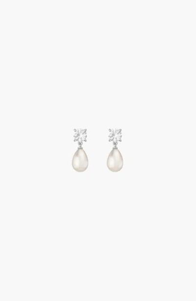 Aurate New York Lab Grown White Sapphire Pearl Drop Earrings In Metallic