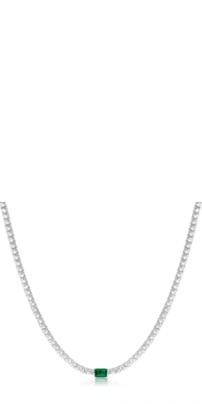 Aurate New York Lab Grown White Sapphire Tennis Necklace With Emerald