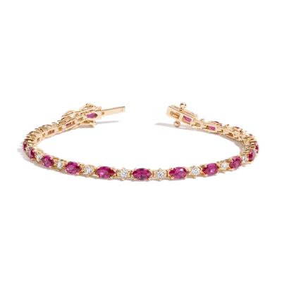 Aurate New York Marilyn Lab Grown Red Marquise Tennis Bracelet In Yellow